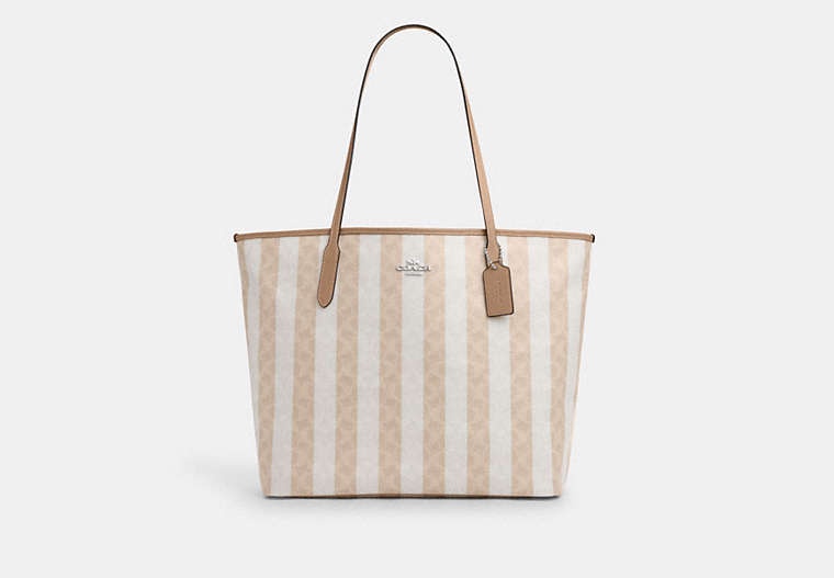 条纹帆布大号城市托特包