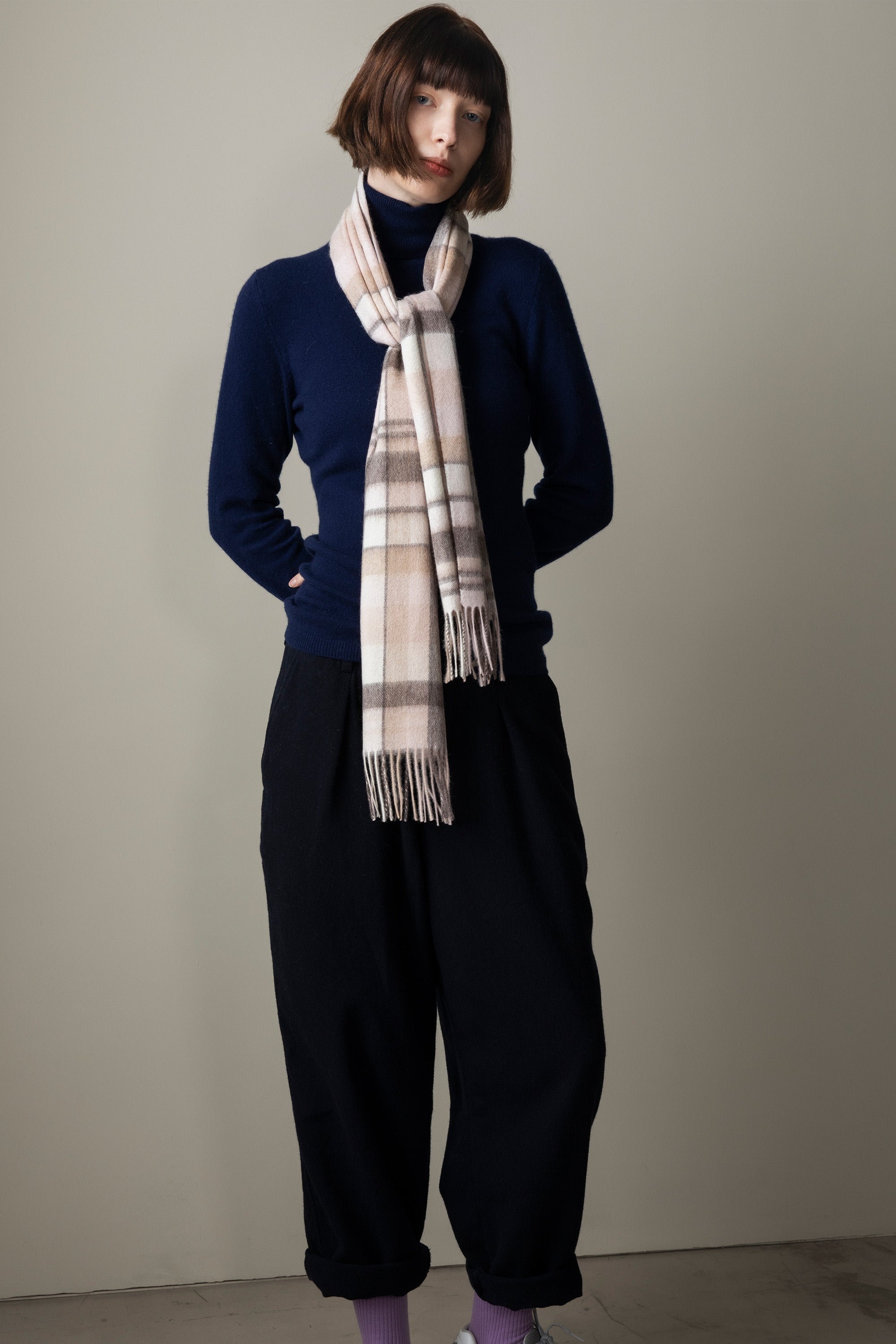 Square Check Lambswool Scarf 方格羊毛围巾 - 本白色