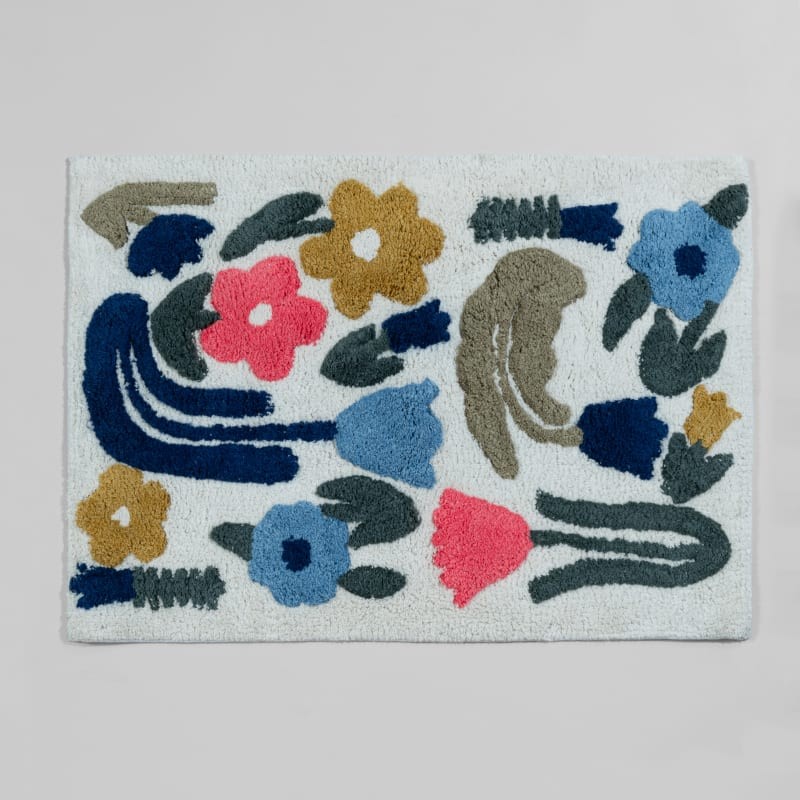 再生棉花卉簇绒浴室地垫 50x70