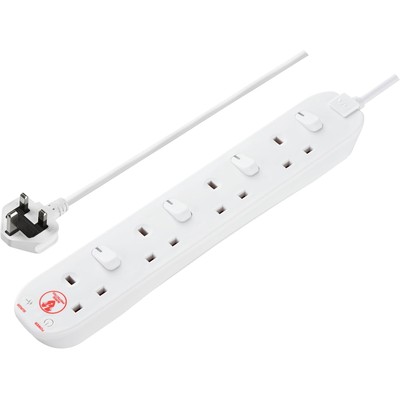Masterplug四位带防浪涌保护插排 2米线 白色