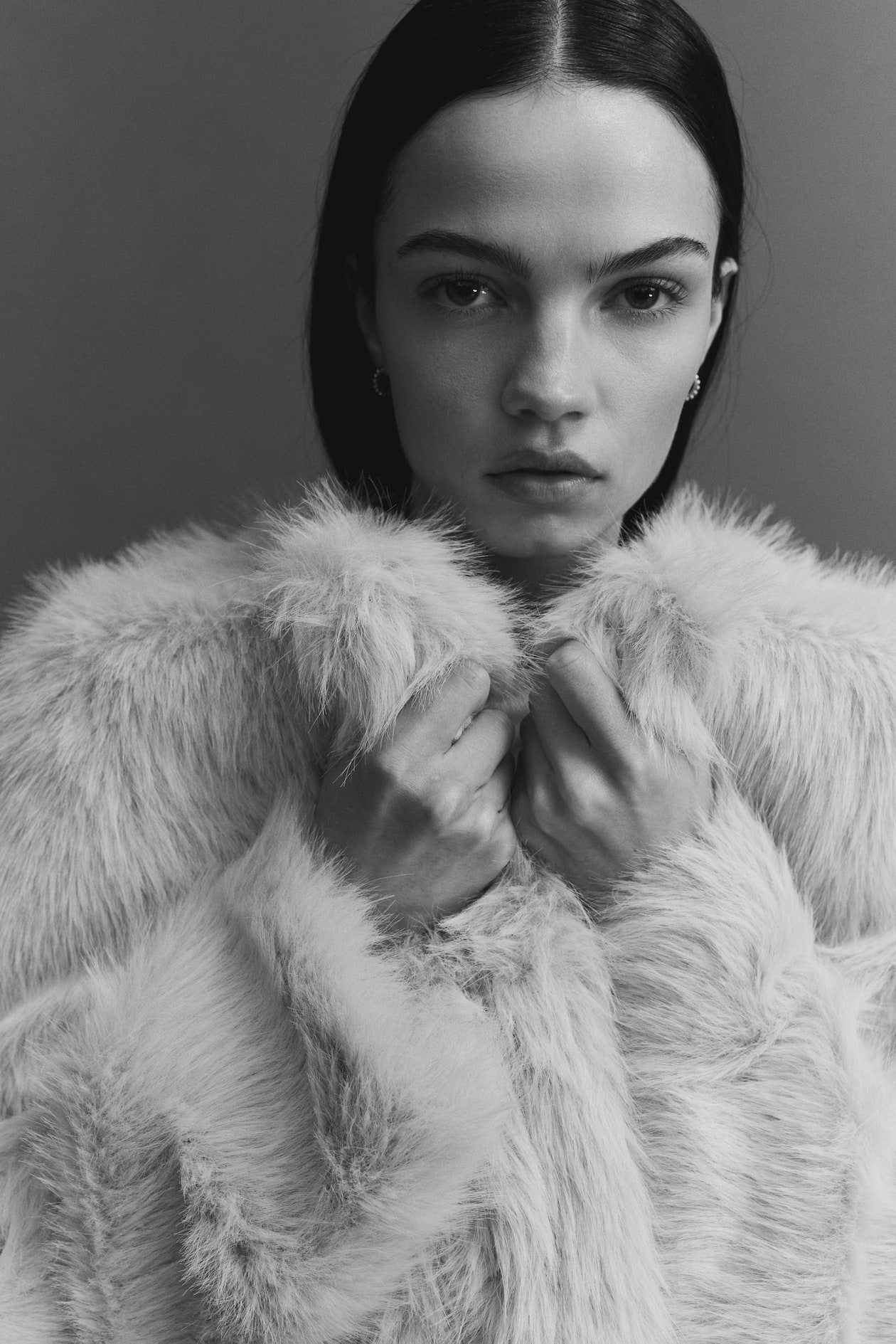 H&M 毛绒外套 浅米