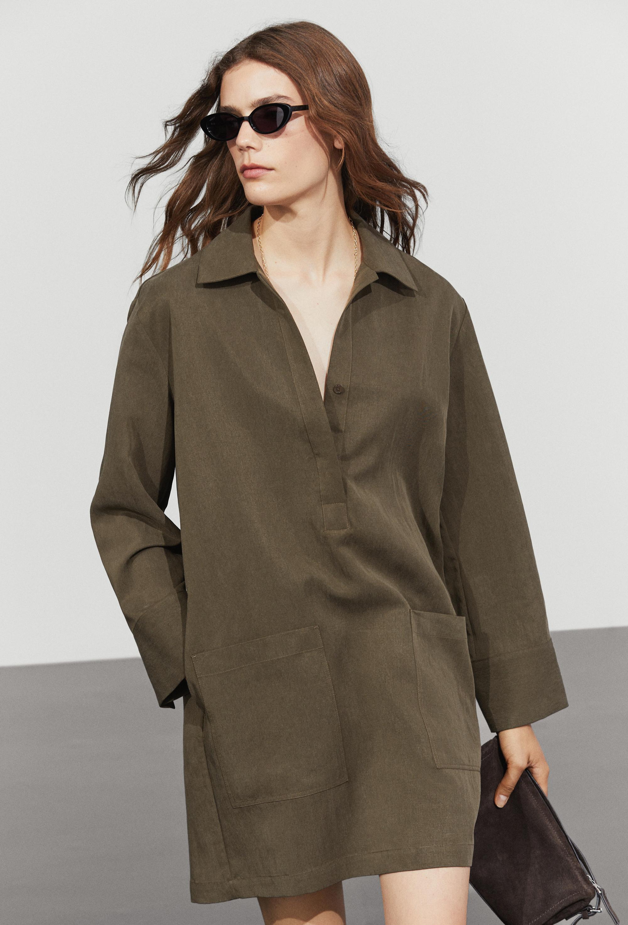 Massimo Dutti 卡其色短款衬衫连衣裙