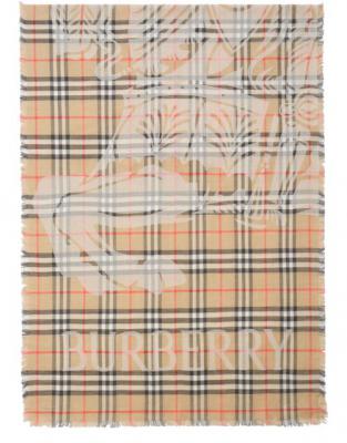 Burberry Check EKD 羊毛真丝围巾 米色