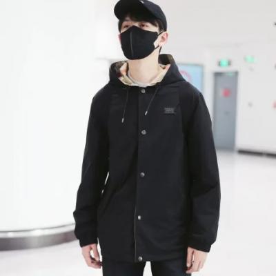 双面格纹抽绳连帽夹克