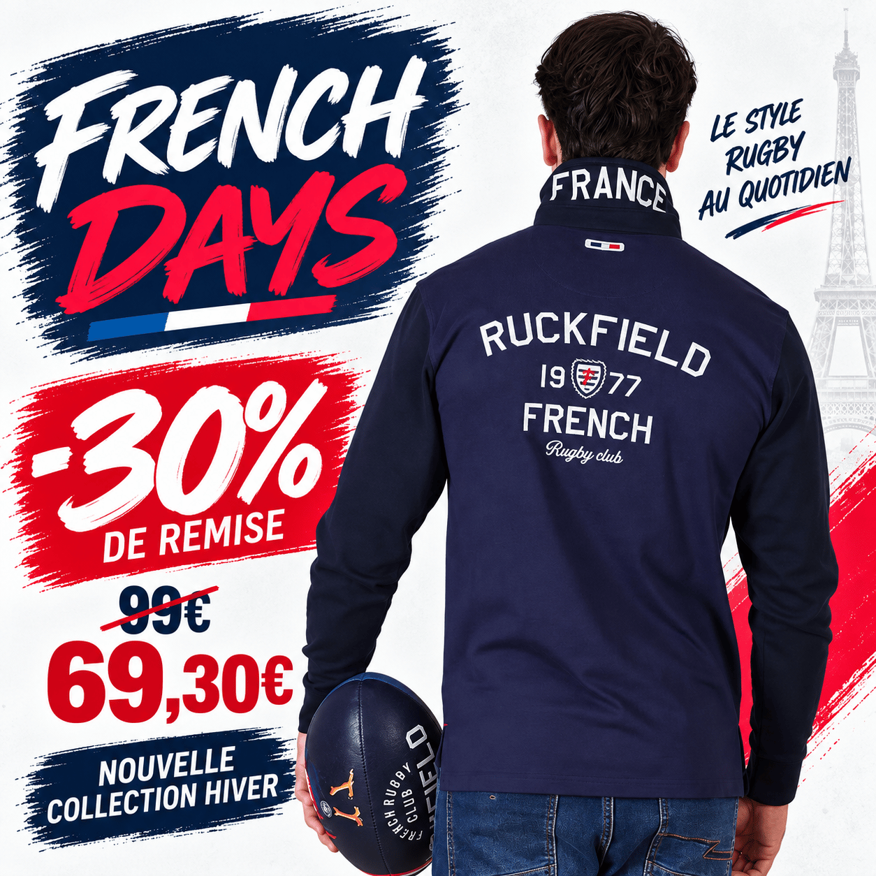 Ruckfield "Le French" 海军蓝长袖Polo衫