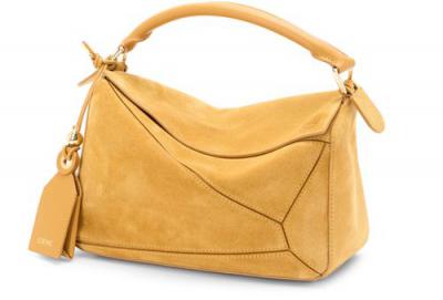 LOEWE 小号麂皮 Featherlight Puzzle 手袋 黄色