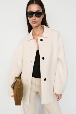 Massimo Dutti 中长款羊毛混纺大衣 单排扣 白色