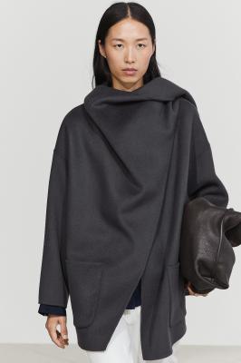 Massimo Dutti 中长款围巾细节大衣 中蓝色