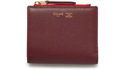 Celine Triomphe 压花软小牛皮紧凑型钱包 红色