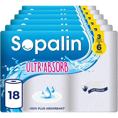 Sopalin Ultr'Absorb 超强吸水厨房纸 18 大卷（相当于 36 普通卷，半张撕）