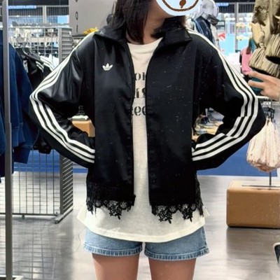 Adidas 蕾丝拼接蓝色三条纹夹克