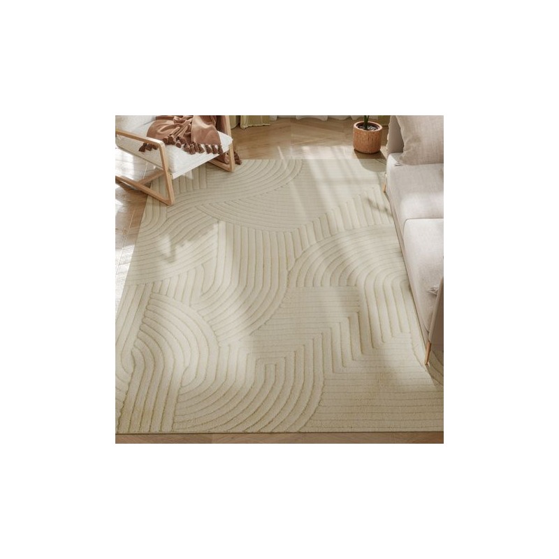 几何厚绒地毯 奶油色 230×160cm