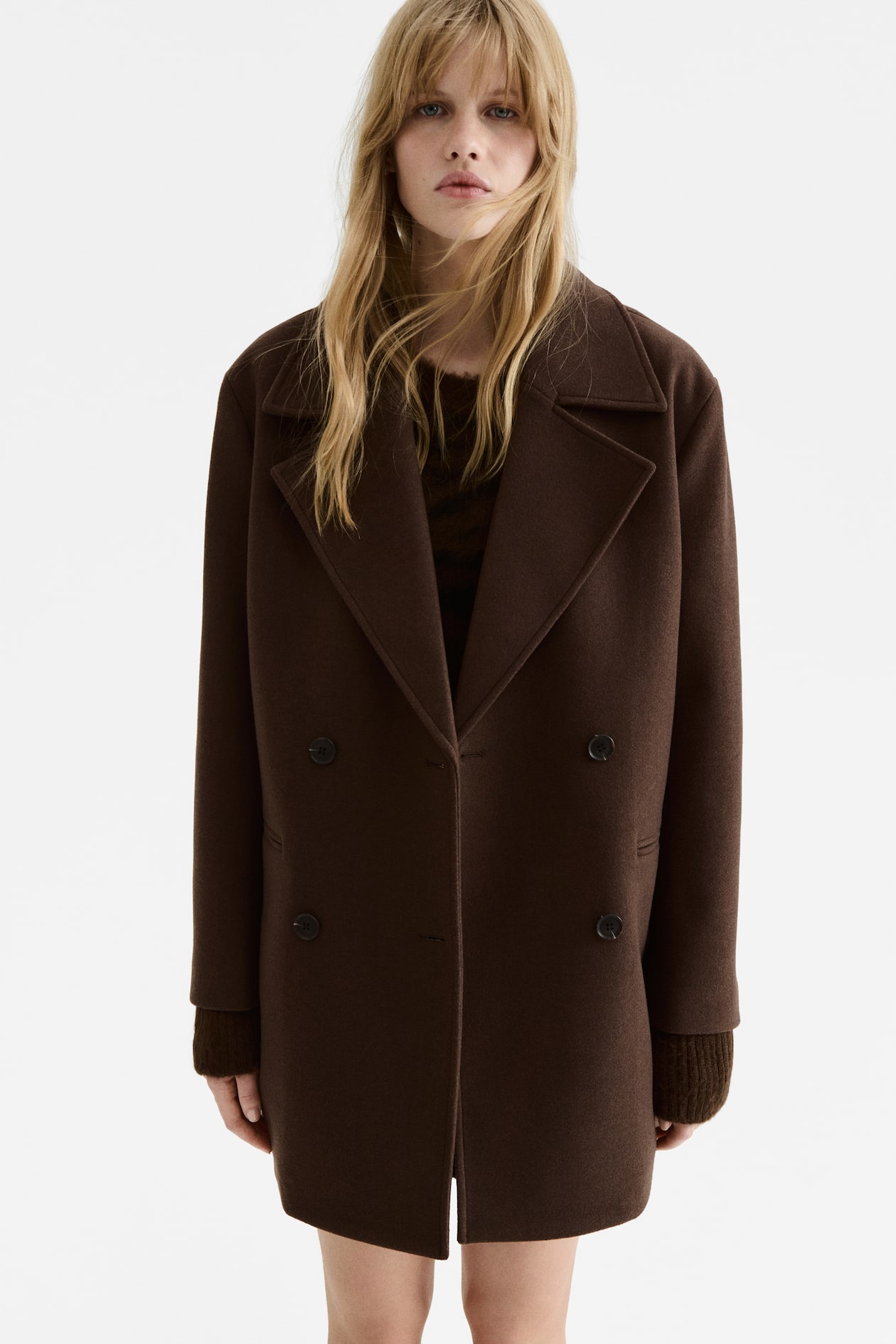 H&M 双排扣大衣 深棕