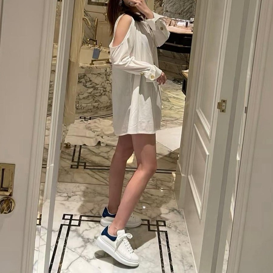 Alexander McQueen 皮革运动鞋 白色蓝跟 男款 39-46码