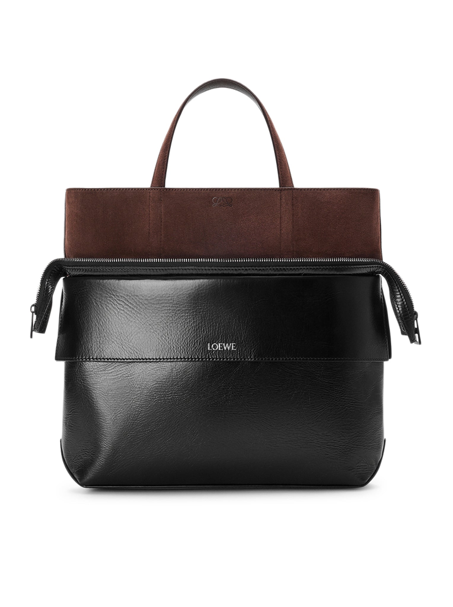 Loewe 罗意威 Switch 小号纸感小牛皮拼绒面托特包 黑/浓缩咖