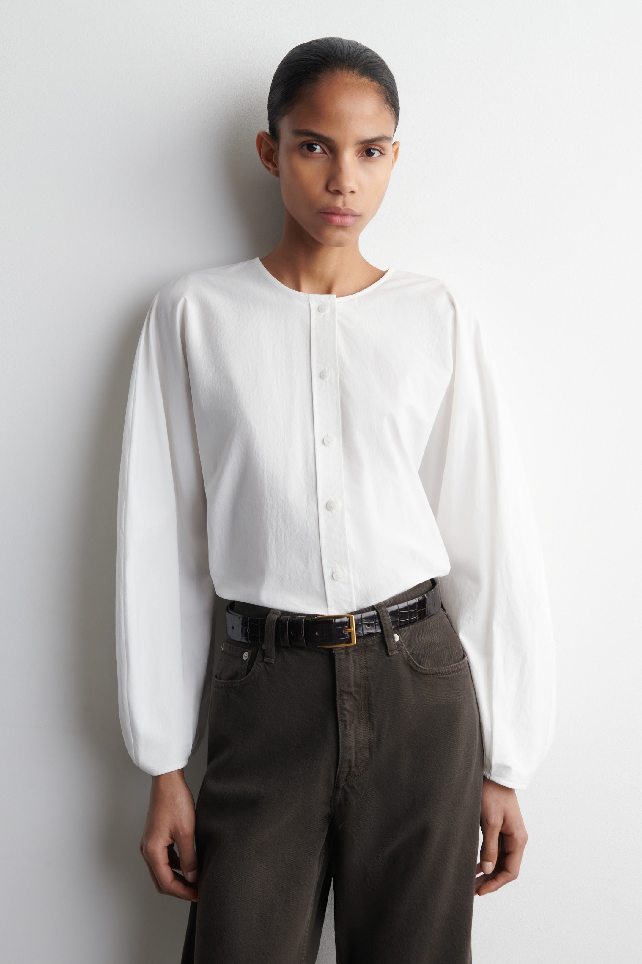 Blouse froncée en coton pima