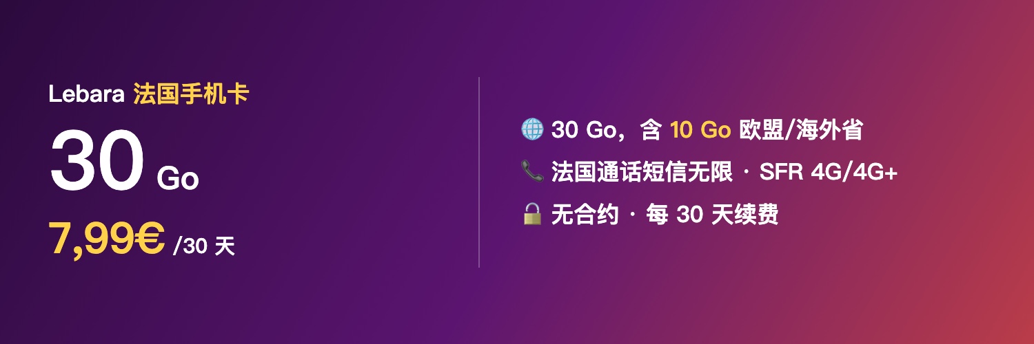 Lebara 法国手机卡 30 Go 套餐