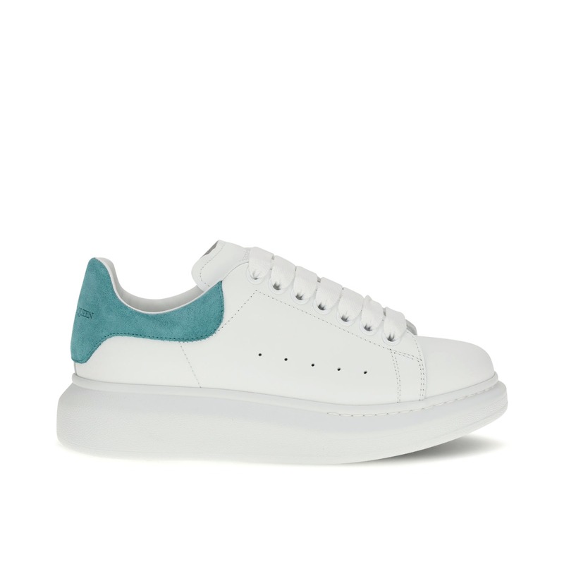 Alexander McQueen 超大款皮革运动鞋 白色青绿跟 女款 35-40码