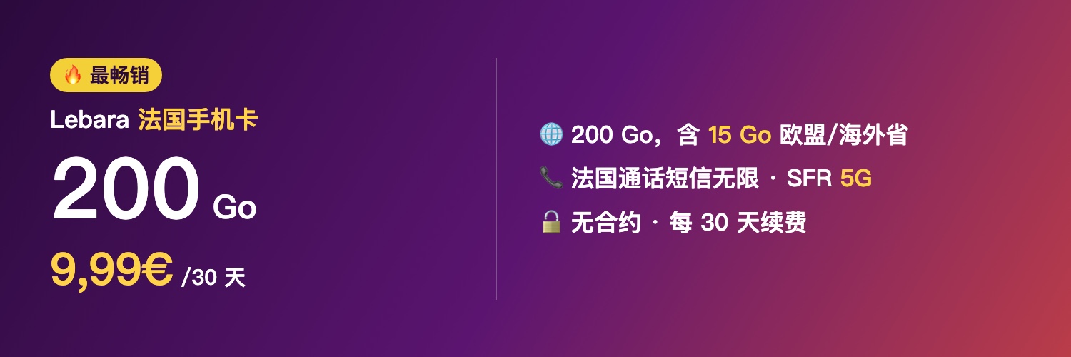 Lebara 法国手机卡 200 Go 套餐(最畅销)