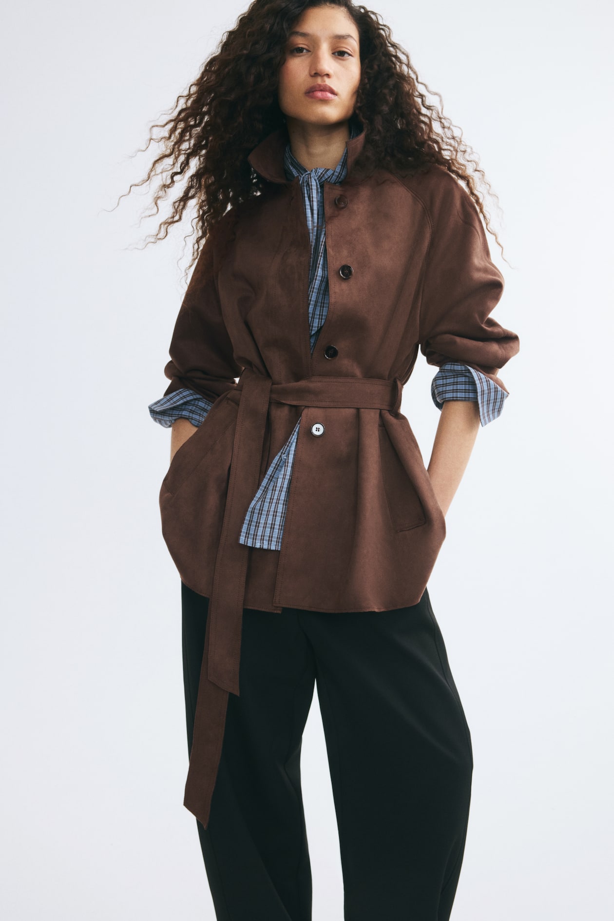 H&M 系带短外套 深棕