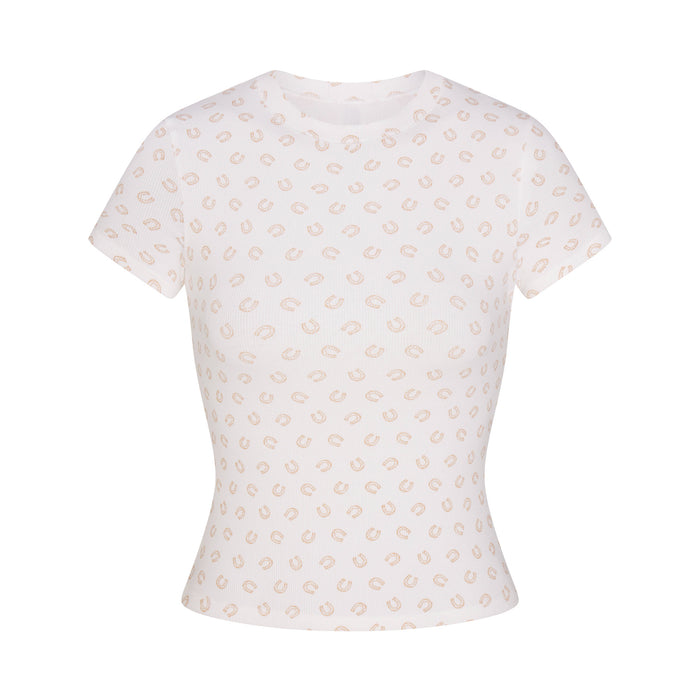 SKIMS Cotton Rib T 恤 · 赭色马蹄印花