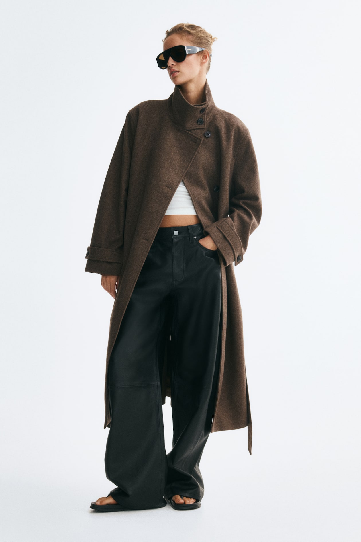 H&M 立领系带长大衣