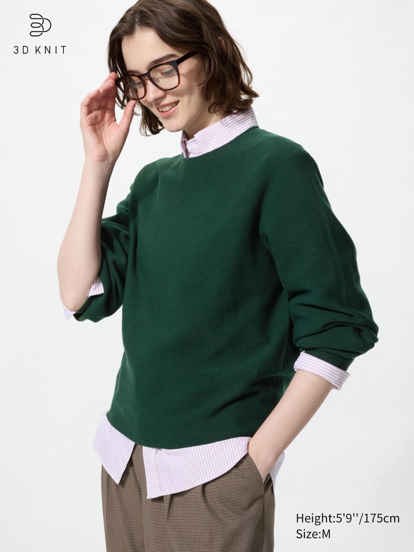 Uniqlo 女装 3D 无缝棉质泡泡袖圆领毛衣
