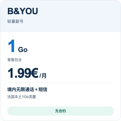 B&YOU · 1Go · 无限通话 · 1,99€/月