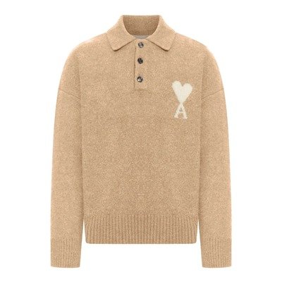 AMI de Cœur大爱心Polo领毛衣 Beige