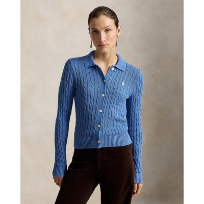 Ralph Lauren 女款蓝色Polo领麻花开衫