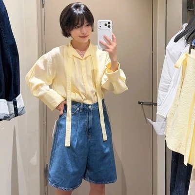 COS 系带褶皱衬衫|奶油黄|1330356001