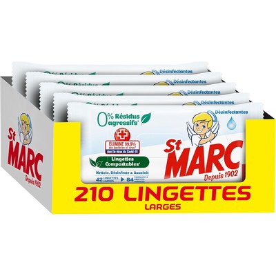 St Marc消毒清洁湿巾5包共210片9€,可降解,去除99.9%细菌