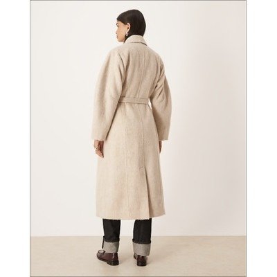 ASOS DESIGN燕麦色腰带长大衣