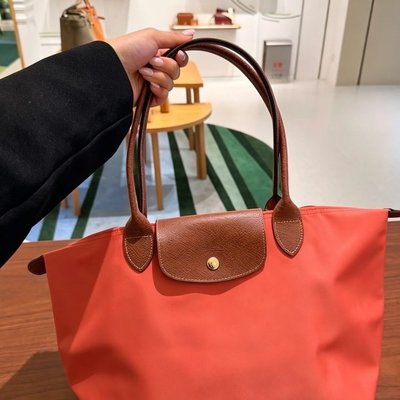 Longchamp Le Pliage 皮革饰边托特包