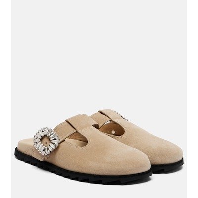 Roger Vivier Slidy Viv' 绒面水钻穆勒鞋 米色｜1双