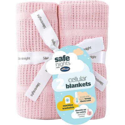 Silentnight Safe Nights 纯棉网眼婴儿毯 2条装 粉色