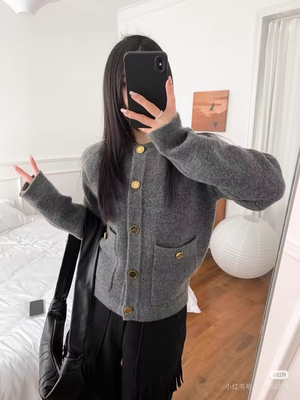 短款羊绒混纺羊毛开衫