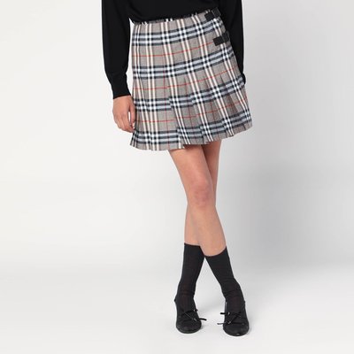 Burberry灰色羊毛格纹百褶裙