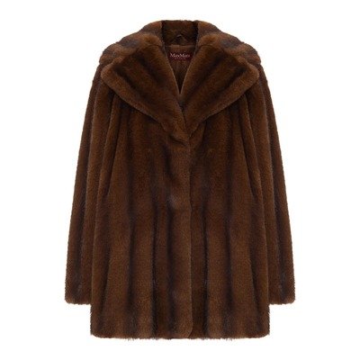 Max Mara Studio翻领仿皮草大衣 Dark Brown