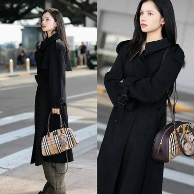 Burberry黑色连帽束腰风衣