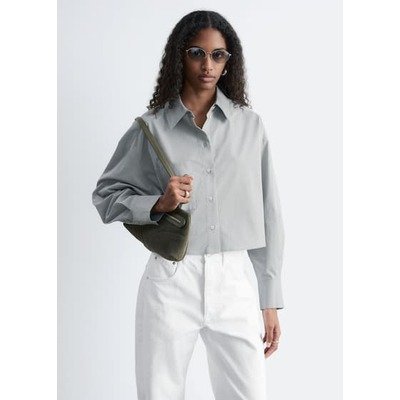Chemise courte oversize en coton - Beige/Rayures bleues