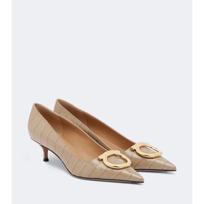 Ferragamo女款Lara Gancini鳄纹低跟鞋