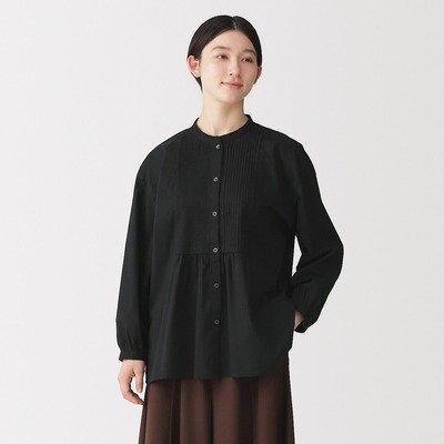 女士有机棉褶裥长袖衬衫