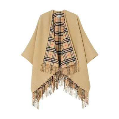 Burberry双面格纹羊毛斗篷 Sand