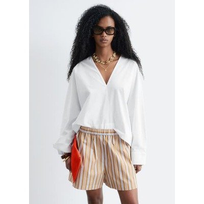 Blouse sculpturale à col en V en coton - Blanc