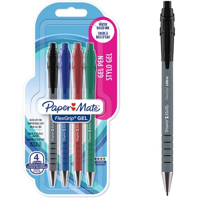 Paper Mate FlexGrip 按动中性笔 0.7mm 黑红蓝绿 4支装
