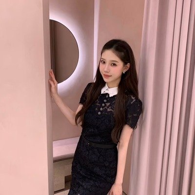 Self-Portrait女款黑色腰带蕾丝中长裙