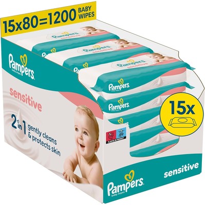 帮宝适 Pampers Sensitive 敏感肌婴儿湿巾 80 片 × 15 包(共 1200 片)