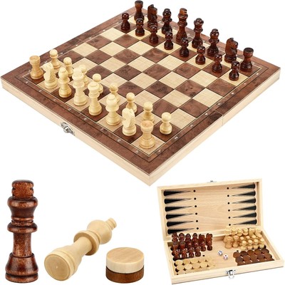 Mkitnvy 三合一木质国际象棋 可折叠 29×29cm