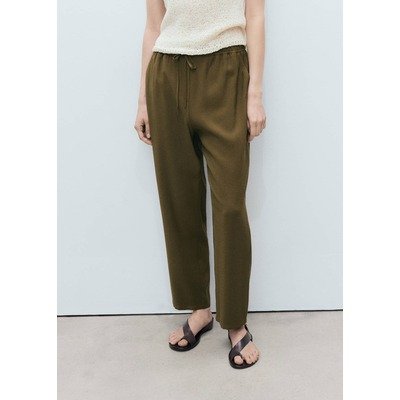 Mango Outlet卡其色抽绳飘逸长裤